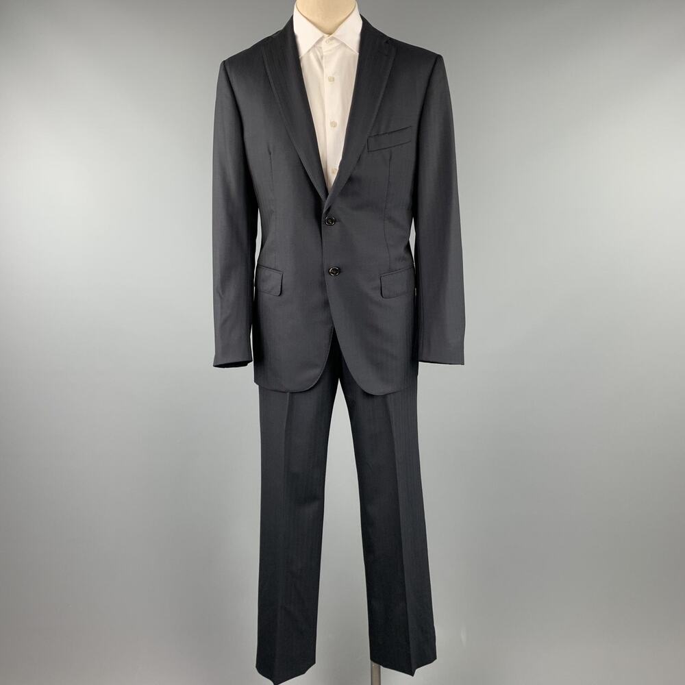 BELVEST Size 42 Long Black Stripe Wool Notch Lapel Suit - Picture 2 of 8